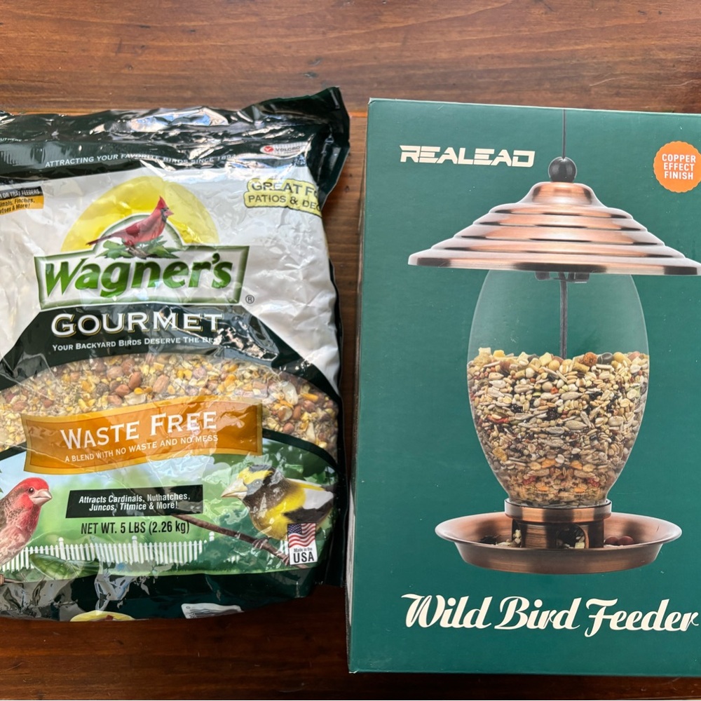NWT Bird Feeder and gourmet huskless seed